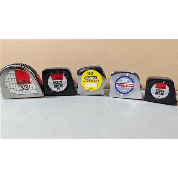 Lot of Five Tape Measures w/ Stanley, Tradesman, Lufkin