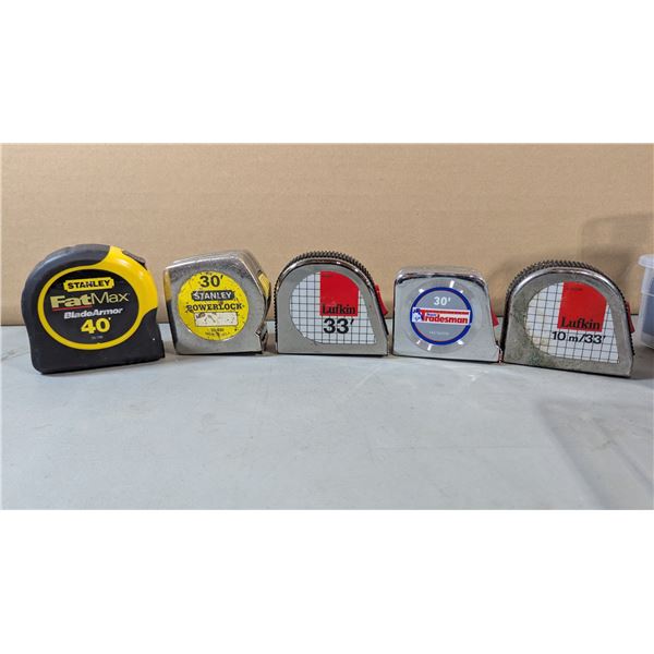 Lot of Five Tape Measures w/ Stanley, Tradesman, Lufkin