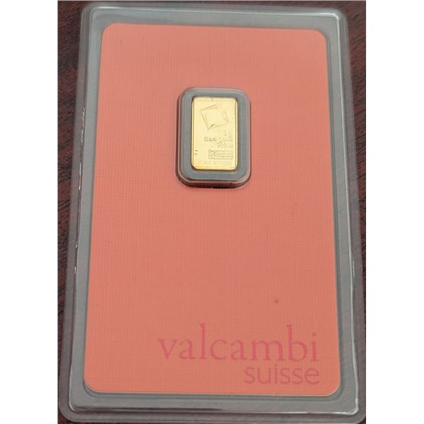 Valcambi Suisse 1 Gram 999.9 Fine Gold Bar