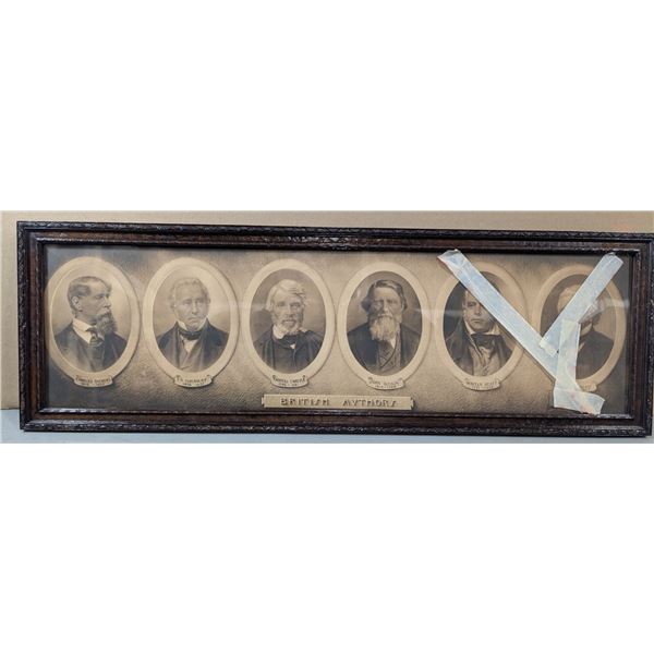 VTG British Authors Portrait Gallery Wood Frame w/ Charles Dickens & More
