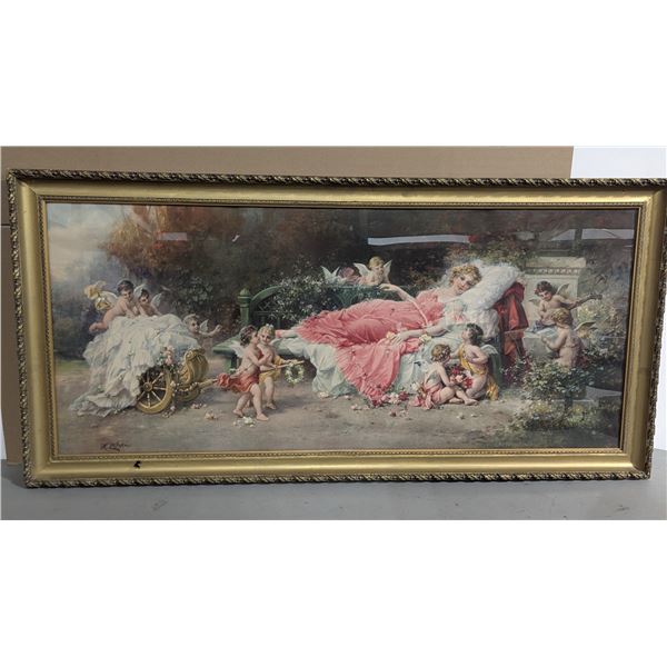 VTG Hans Zatzka Framed Cherub Print Garden Wall Art