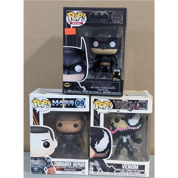 Funko Pop Lot w/ Batman, Mass Effect Commander Shepard, & Venom