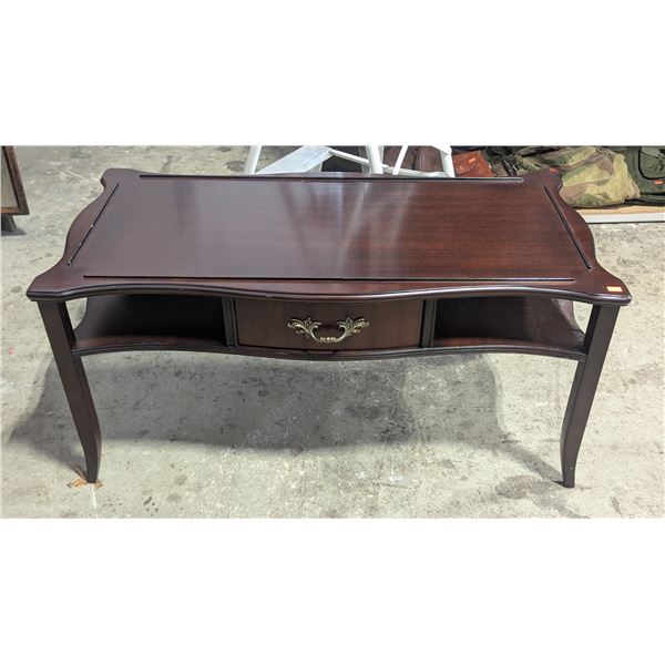 Traditional Dark Cherry Coffee Table w/ Centre Drawer & Open Storage