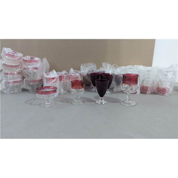 VTG Ruby Red & Clear Glass Stemware Collection - Goblets, Sherbets & More
