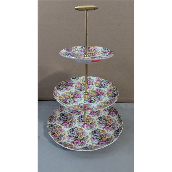 VTG Made in Japan Floral Chintz 3-Tier Serving Stand