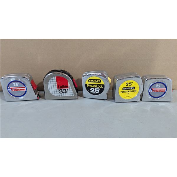 Lot of Five Tape Measures w/ Lufkin, Stanley, & Tradesman