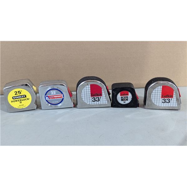 Lot of Five Tape Measures w/ Lufkin, Stanley, & Tradesman