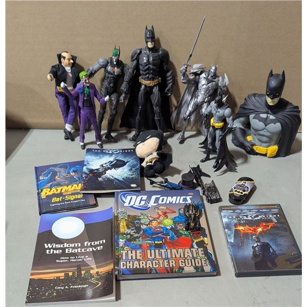 Variety Batman Lot w/ Assorted Figurines, The Dark Knight DVD, Character Guide & More