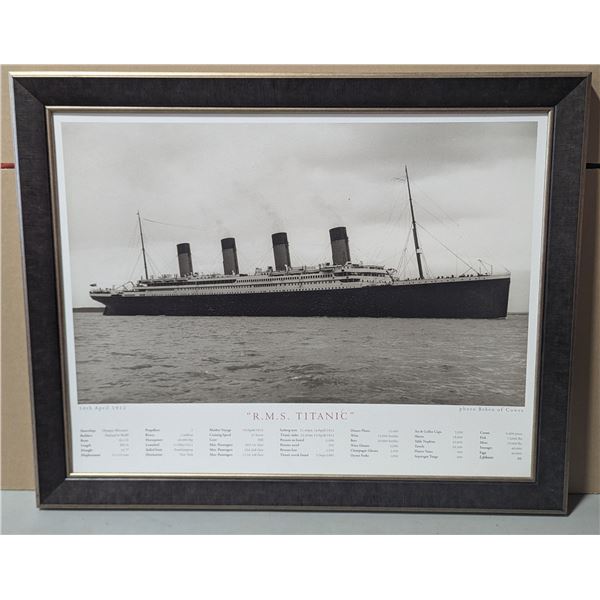 Framed R.M.S. Titanic Beken of Cowes Historic Print w/ Ship Statistics