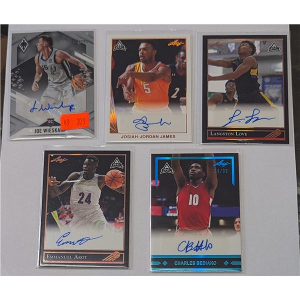 Lot of Five Signed NBL Sports Cards w/ Langston Love, Joe Wieskamp & More