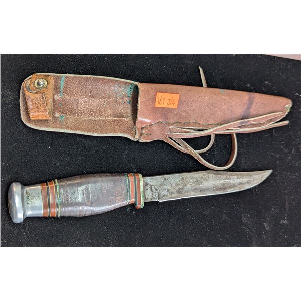 VTG J.H. Thompson Sheffield Fixed Blade Hunting Knife w/ Leather Sheath