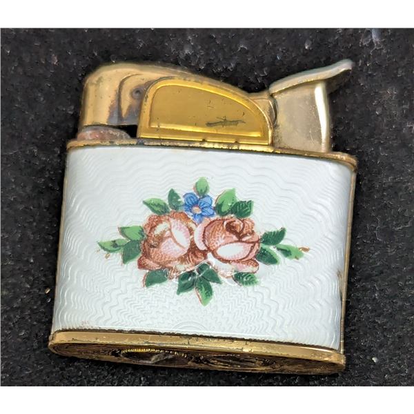 VTG Pocket Lighter Hand Painted Roses Enamel