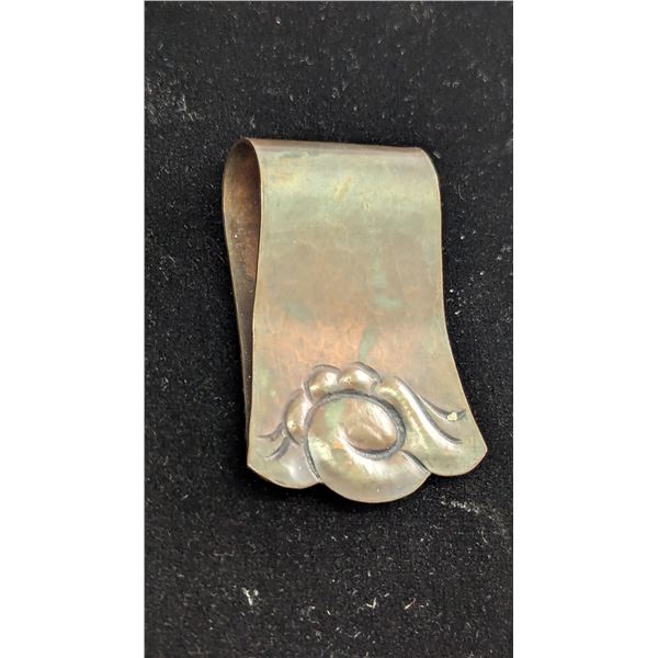 Signed Silver-Tone Floral Money Clip