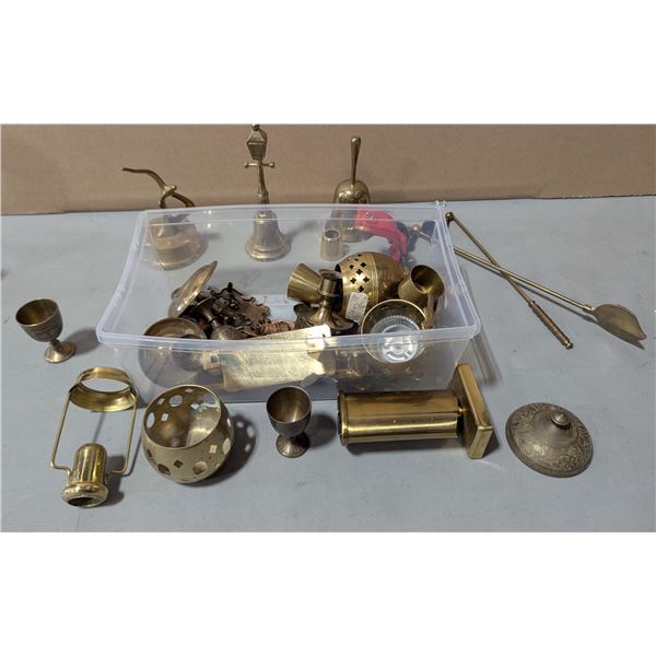 VTG Variety Lot of Assorted Brass w/ Bells, Candle Holders, Goblets & More
