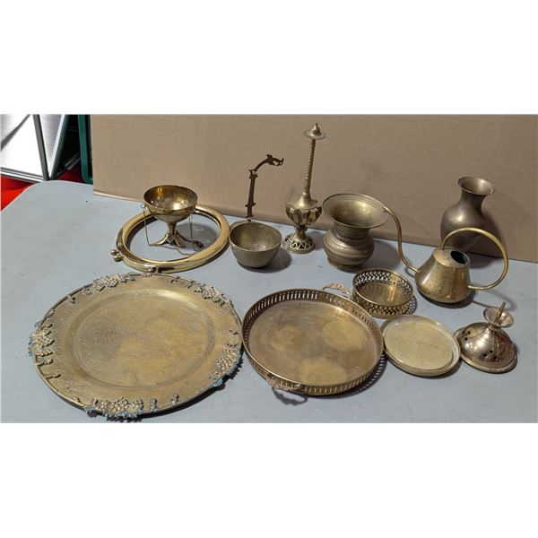 VTG Variety Lot of Assorted Brass w/ Serving Trays, Ewer / Pitcher, Vase & More