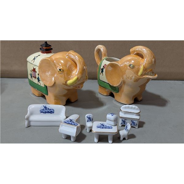 VTG Japanese Art Decor w/ Elephants & Furniture