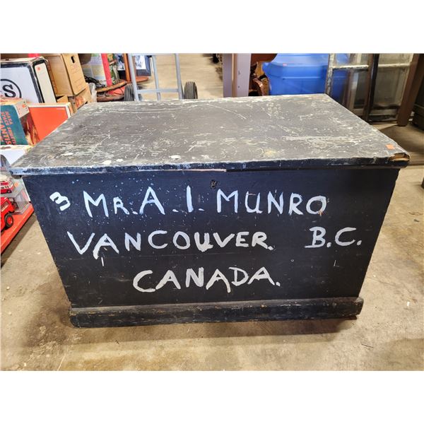 VTG Canadian Stenciled Wood Shipping Trunk Vancouver BC