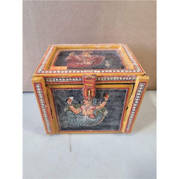 VTG Hand Painted Indian Wooden Miniature Jewelry Chest Box