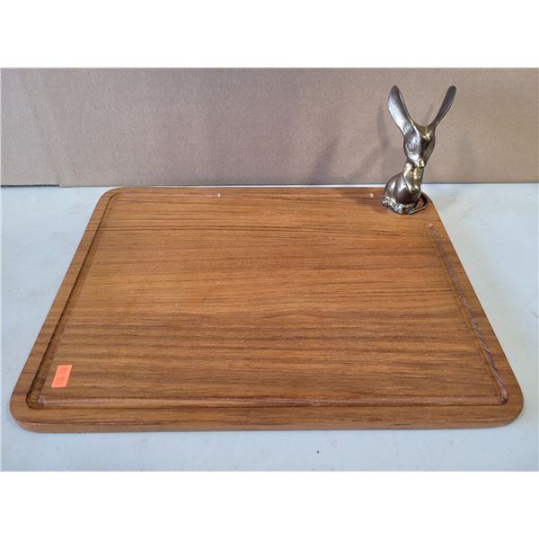 VTG Teak Cheese Board Brass Mouse Figurine