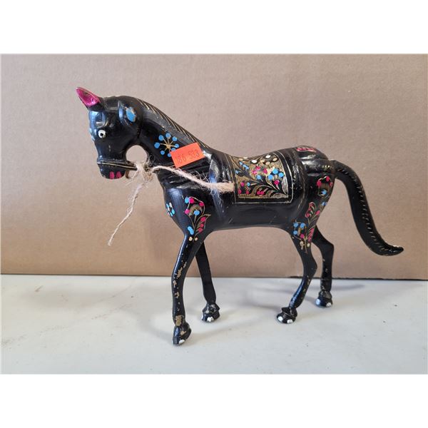 VTG Hand Painted Black Brass Horse Figurine