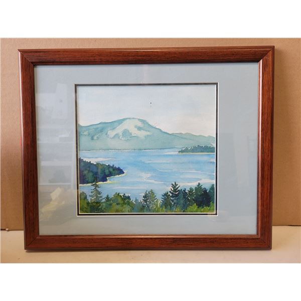 VTG Watercolor Painting Scenic Mountain Lake - Signed Hawkins