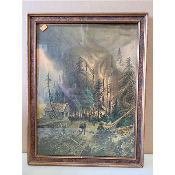 VTG Forest Fire Print Framed