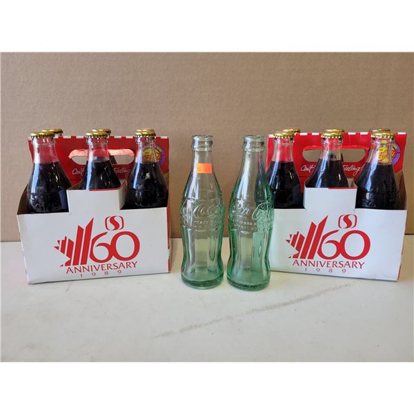 VTG Coca Cola Bottle Lot 1989 60th Anniversary Pack w/ Two Empty Bottles City Names