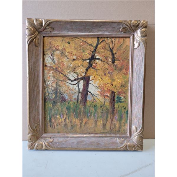 VTG Oil Painting Autumn Forest Landscape Framed