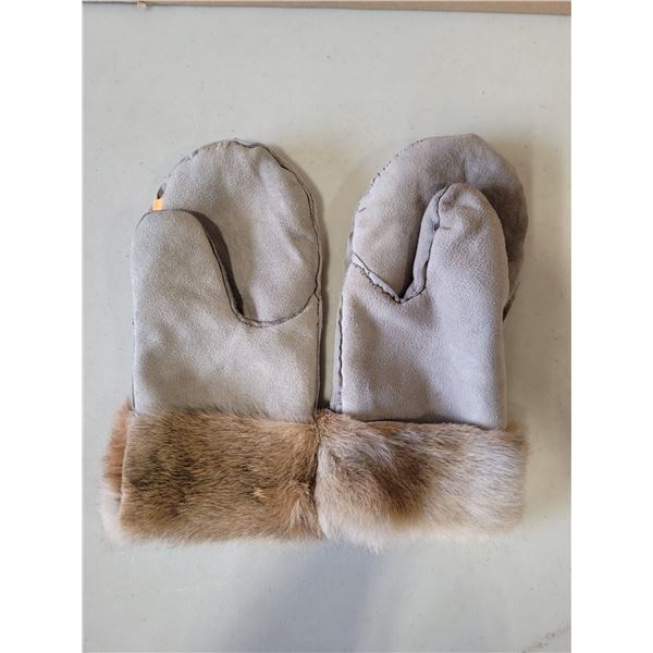 Handcrafted Suede And Fur Winter Mittens