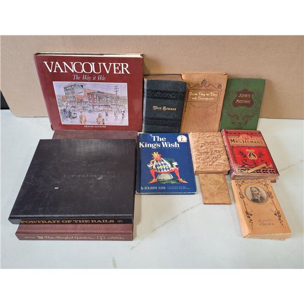 VTG Book Lot w/ Vancouver The Way it Was, Mrs. Hemans, Lowell's Poems & More