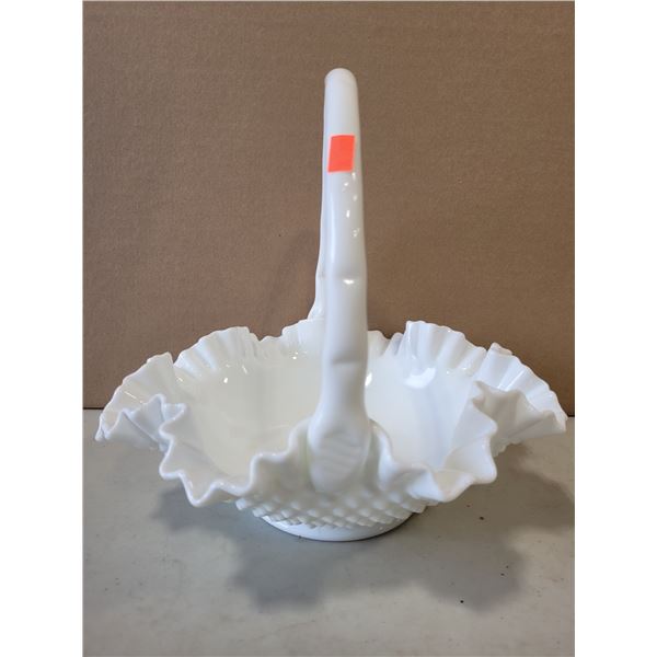 VTG Fenton Glass Hobnail Basket With Handle