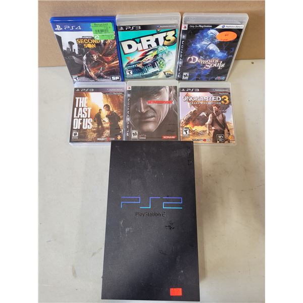PS2 Console w/ Assorted PS3 & PS4 Games