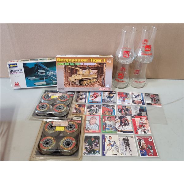 VTG Variety Lot w/ Signed Hockey Cards, Roller Hockey Skate Wheels & More