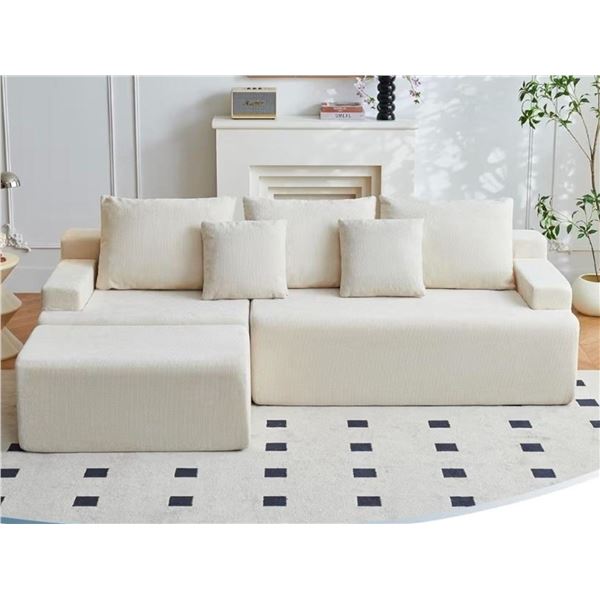 Boneless Cloud Modular Sectional Sofa Left Facing Chaise Free - Beige - Approx: 55.1"D x 90.6"W x 22