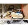 Image 2 : Shelf lot of Misc - Standard-Designer Booklets, Magic Pens, Books, Vintage Iron, Oil Lamp, Etc.
