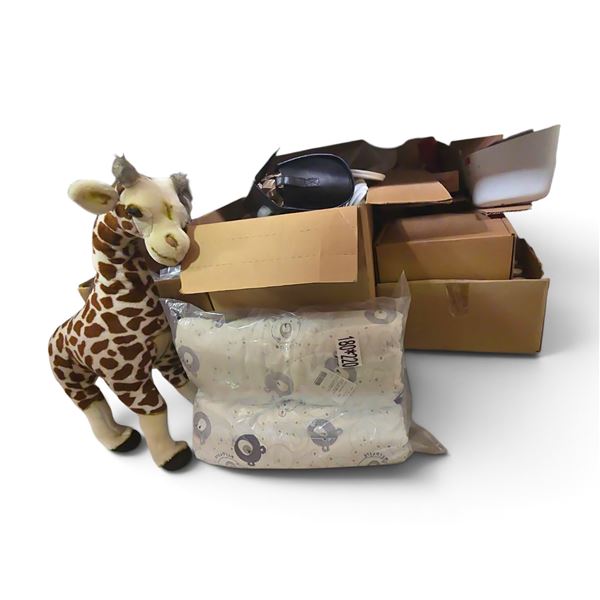 Group of Misc - Toy Giraffe, Blanket, Decor, Rope, Etc.
