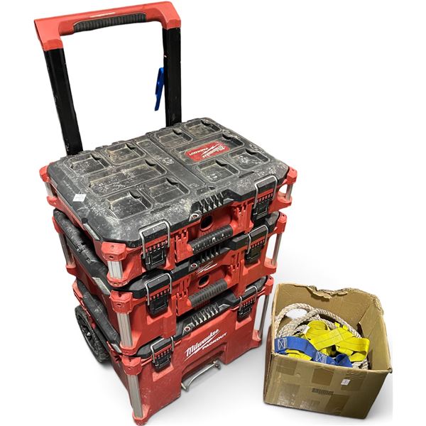 Milwaukee PACKOUT 3-Piece Rolling Tool Box System w/ Safety Harness & Rope