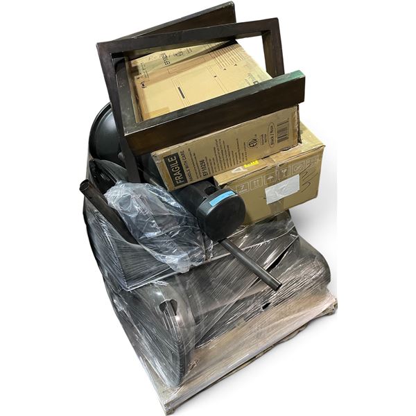 Surprise Pallet of Misc Goods - Fireplace, Posts, Moon Chandelier, Etc.