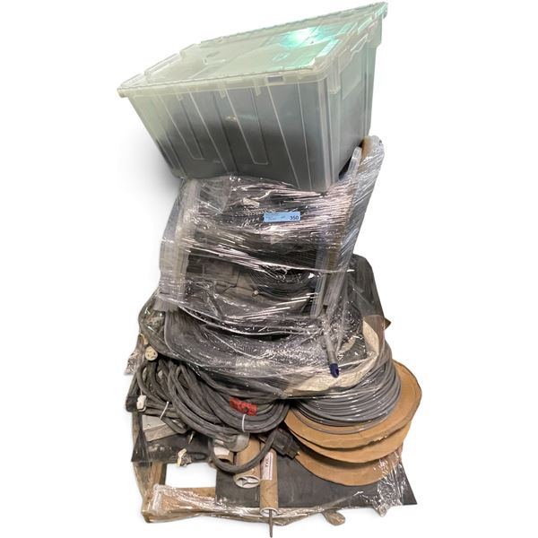Pallet of Commercial, Cable Coils, Flex Ducting & Tote of APC Surge Protectors / Power Bars