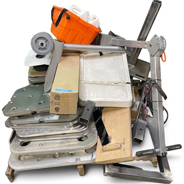 Pallet of WerkMaster Floor Machine Parts Featuring Adjustable Handle Assembly, Heavy Aluminum Deck P