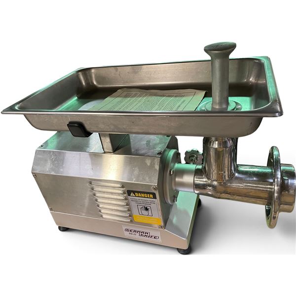 German Knife Commercial Stainless Steel Countertop Meat Grinder w/ Hopper Pan, Stomper & Manual Mode