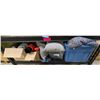 Image 1 : Shelf of Misc - OUTIGO Cordless Blower (In Box), Storage Totes, Throw Pillows & Boxed Medical / Firs