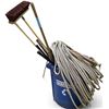 Image 1 : Heavy-Duty Commercial Coiled Rigging Rope, Push Brooms & Handles in Pitts Disposal Blue Bin