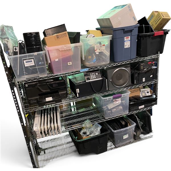Shelf Content Lot - includes Heater/Speaker/HP Printer & Misc. Electronics