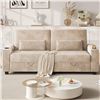 Image 1 : White Loveseat Sofa, Larger Couch Velvet Fabric with Storage, Charging Ports, Heightened Backrests, 