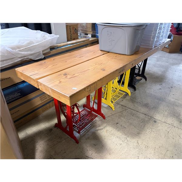 Custom Industrial Bar-Height Console Table & Thick Wood Top (Approx. 96x30x32)