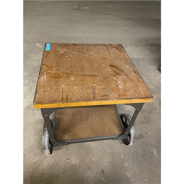 Industrial-Style Rolling Wooden Cart / Work Table