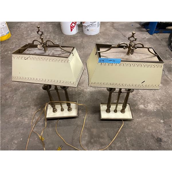 Pair of Vintage Brass Accent Table Lamps with Rectangular Shades