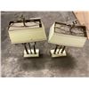 Image 2 : L2 - Pair of Vintage Brass Accent Table Lamps with Rectangular Shades