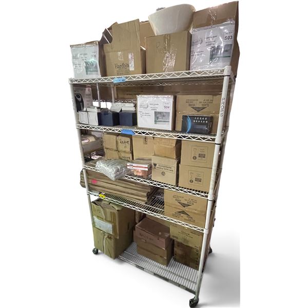 Shelf Content Glassware & Kitchenware Lot - includes Movie Set Dec Glass Bottles/Gold Trim Glasses.V